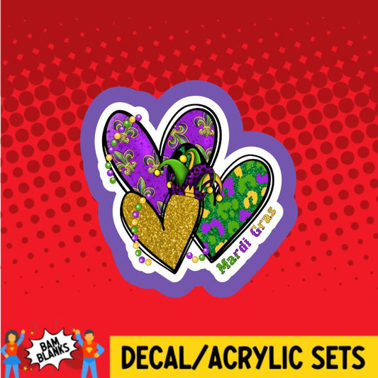 Mardi Gras Hearts - DECAL AND ACRYLIC SHAPE #DA0718