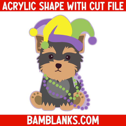 Mardi Gras Yorkie - Acrylic Shape #1138