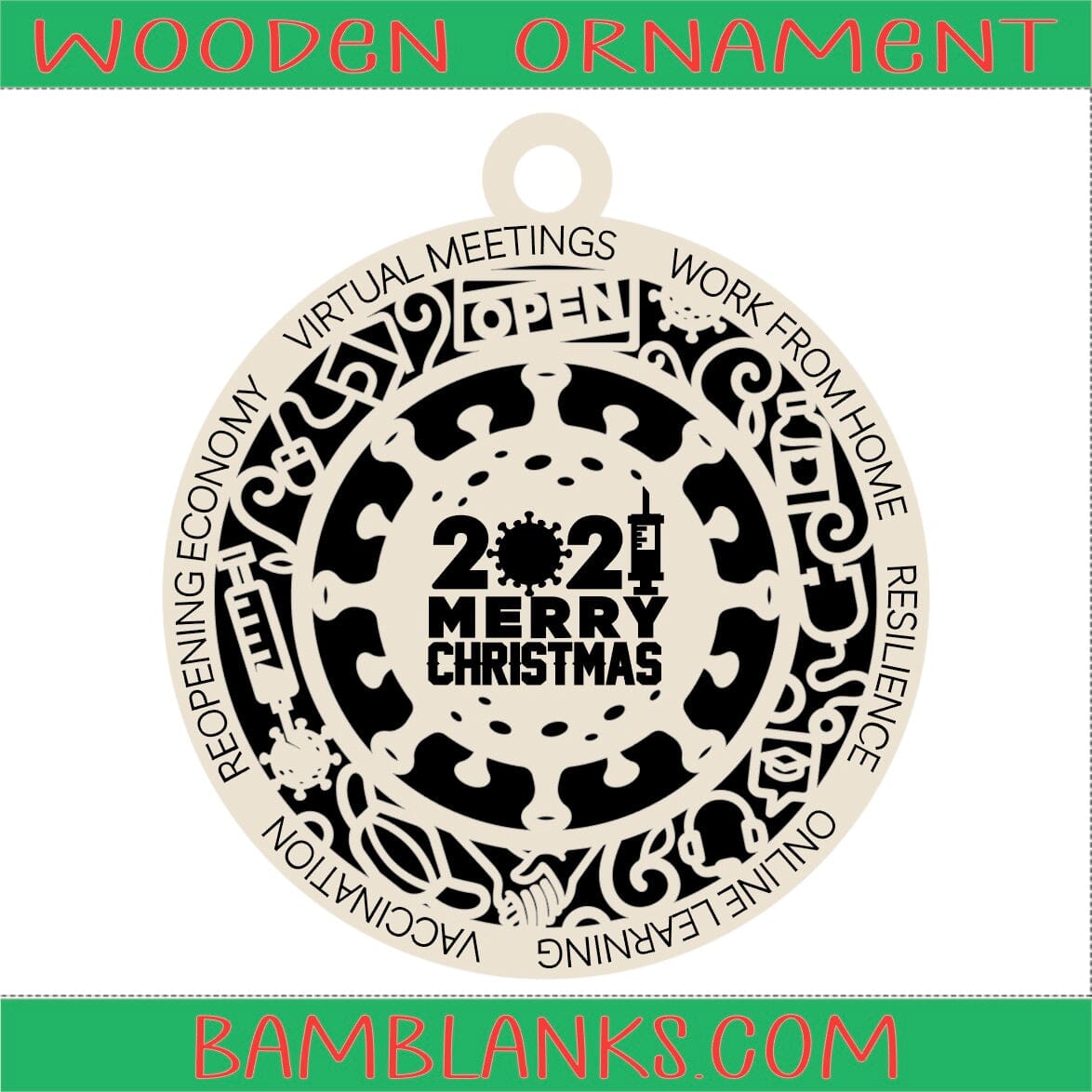 Merry Christmas - Wood Ornament #W144