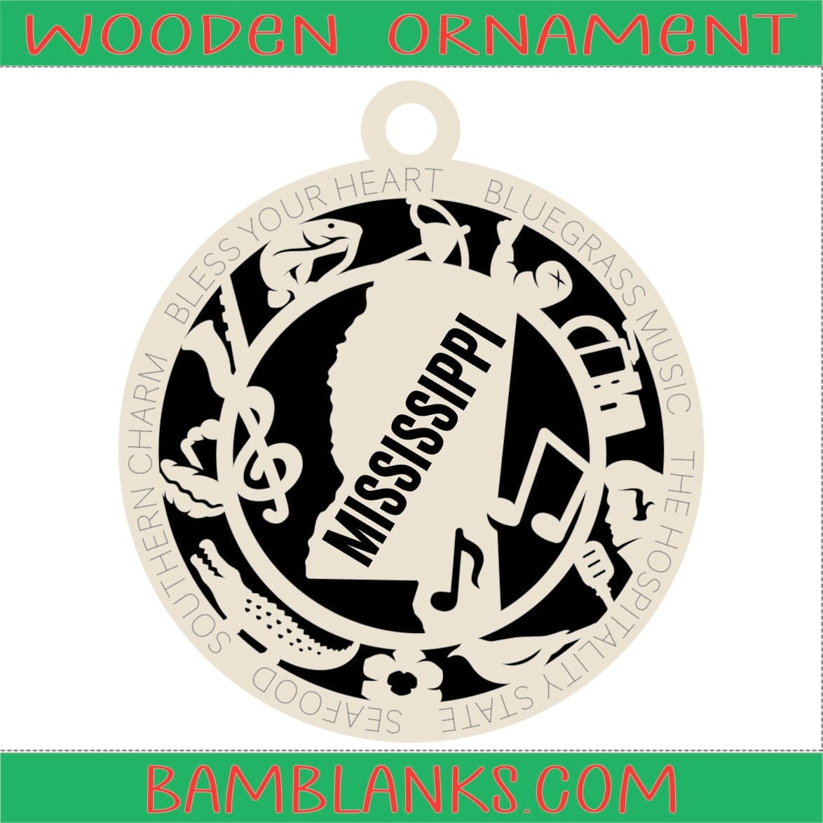 Mississippi - Wood Ornament #W075