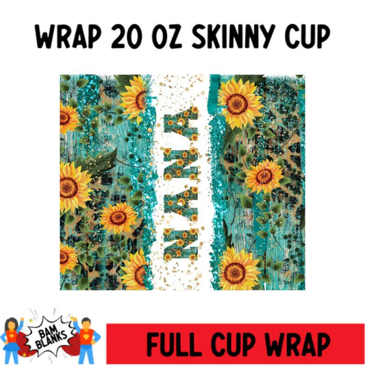 NANA Turquoise Sunflower - 20 oz Skinny Cup Wrap - CW0033