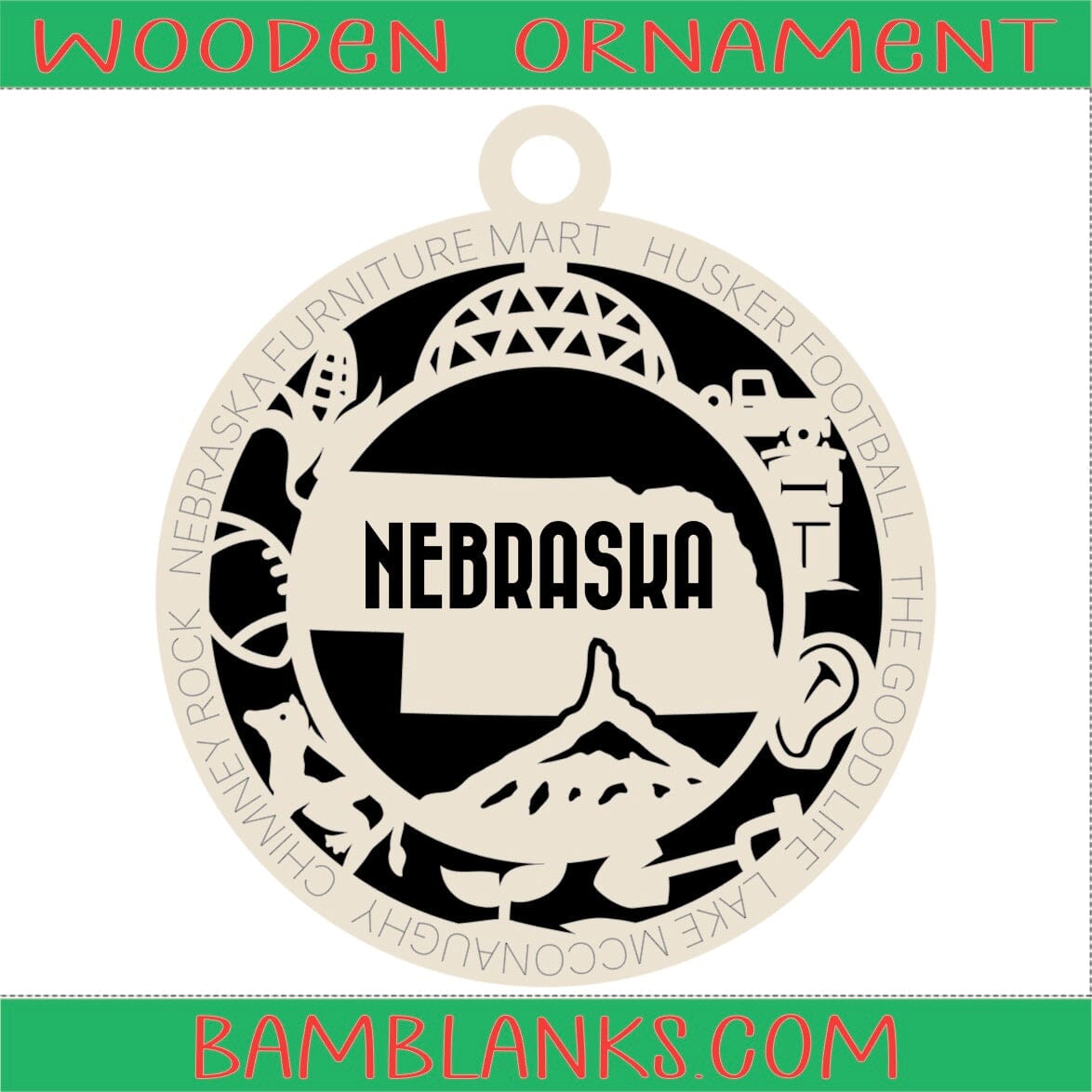 Nebraska - Wood Ornament #W078