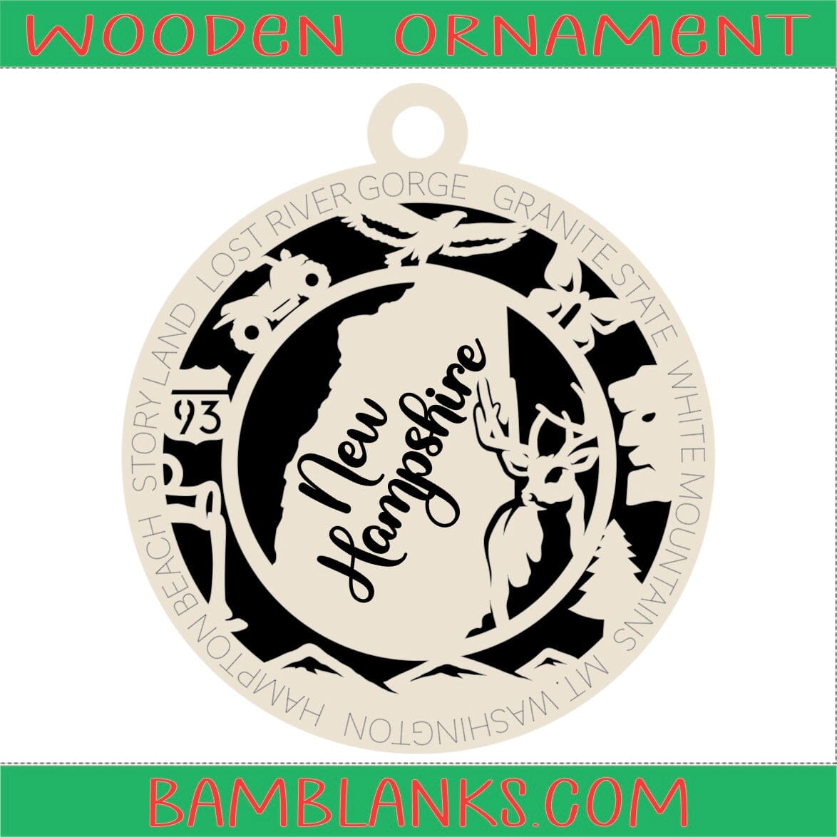 New Hampshire - Wood Ornament #W080