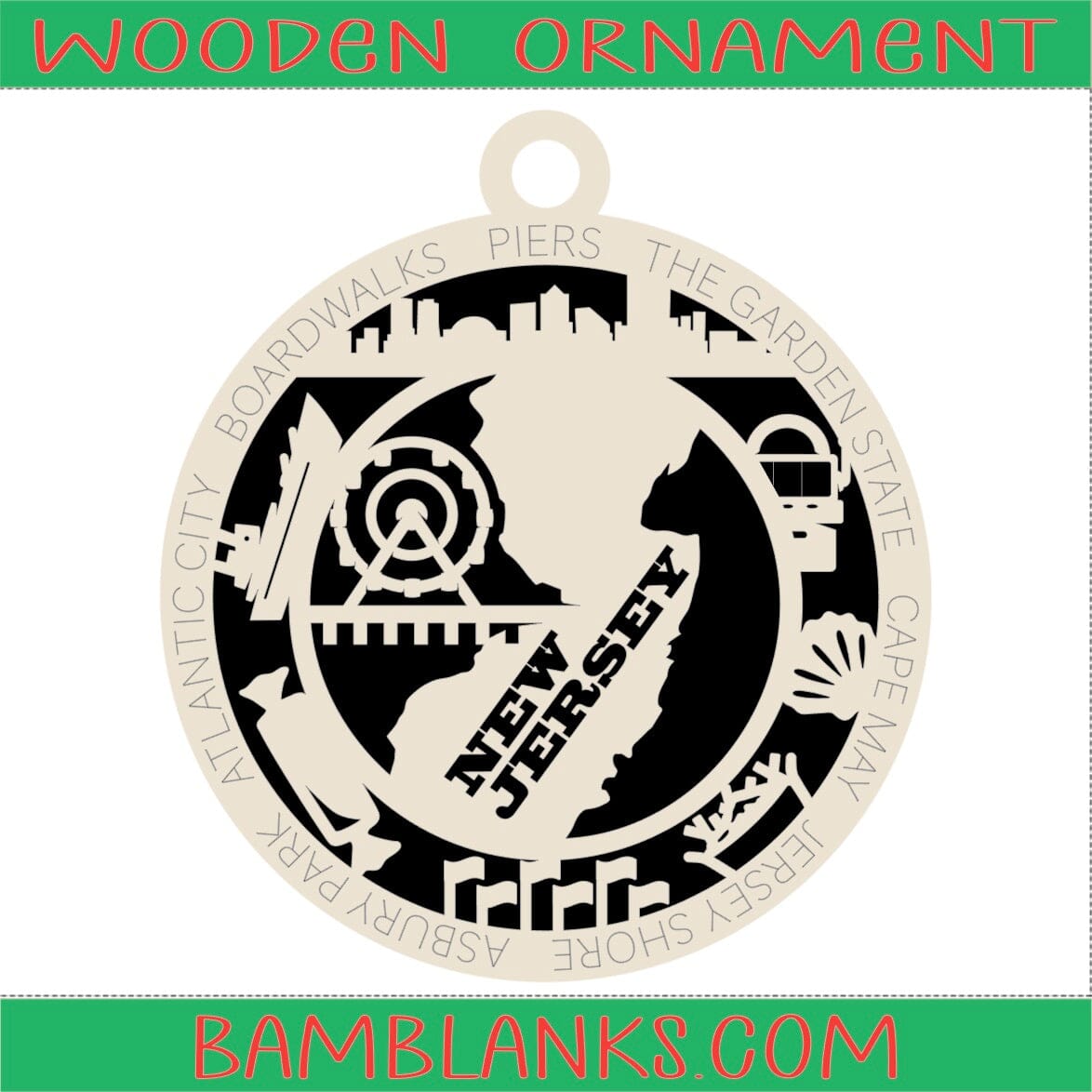 New Jersey - Wood Ornament #W081