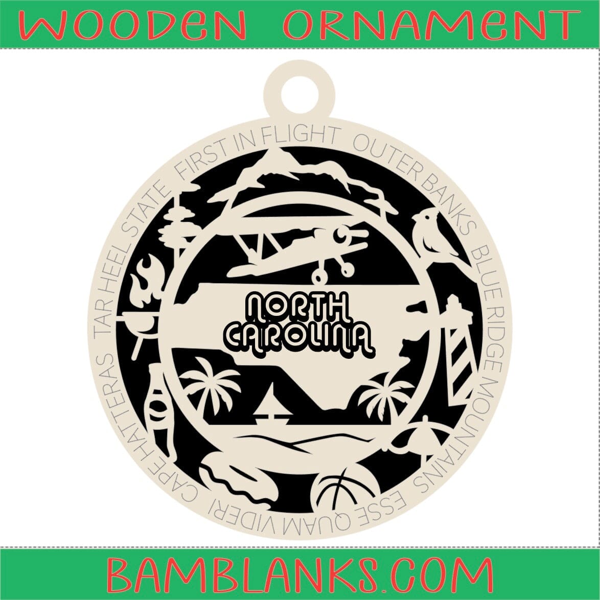 North Carolina - Wood Ornament #W084