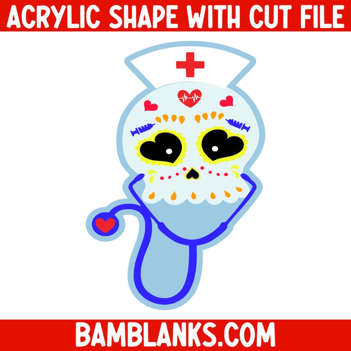 Nurse Sugar Skull - Acrylic Shape #1369