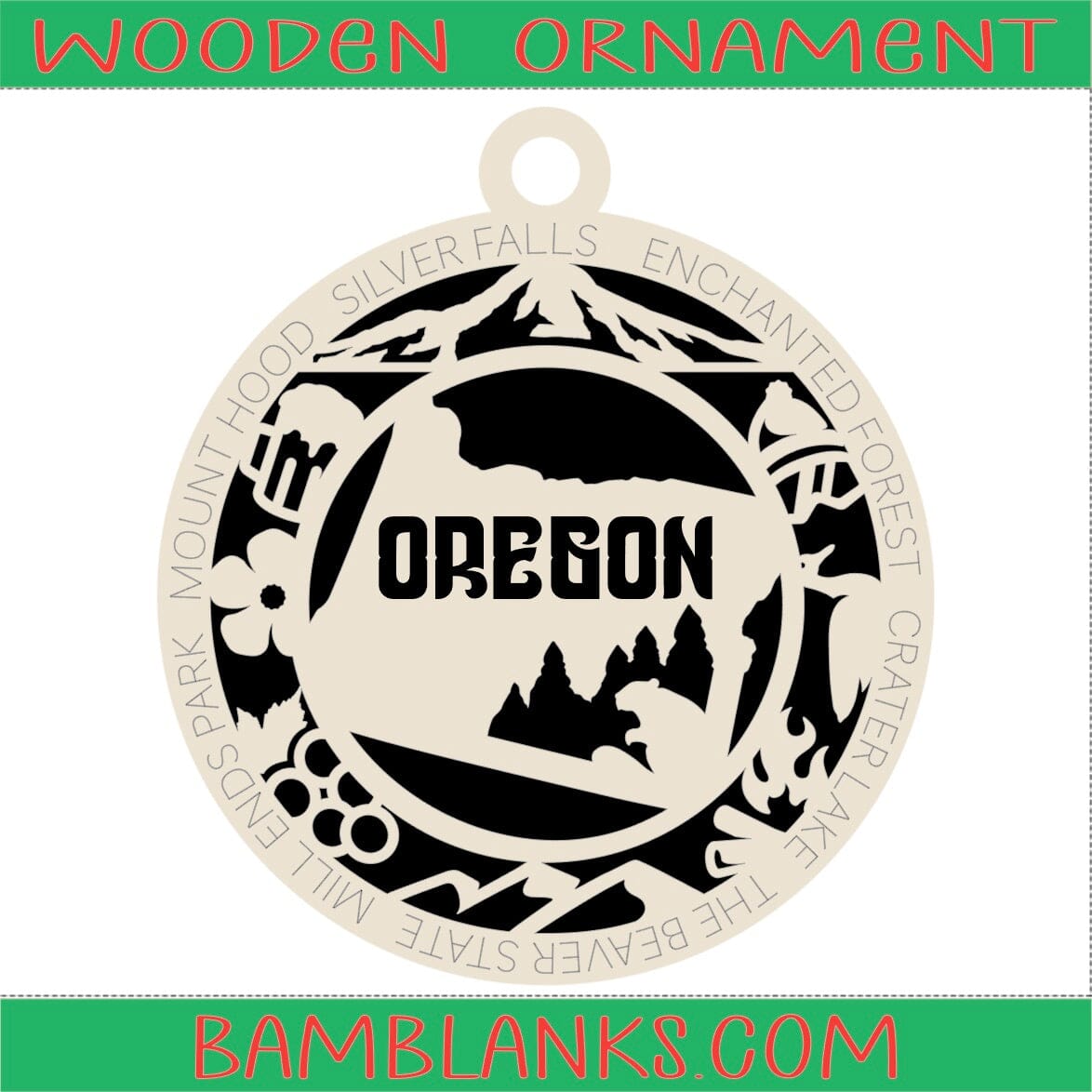 Oregon - Wood Ornament #W088