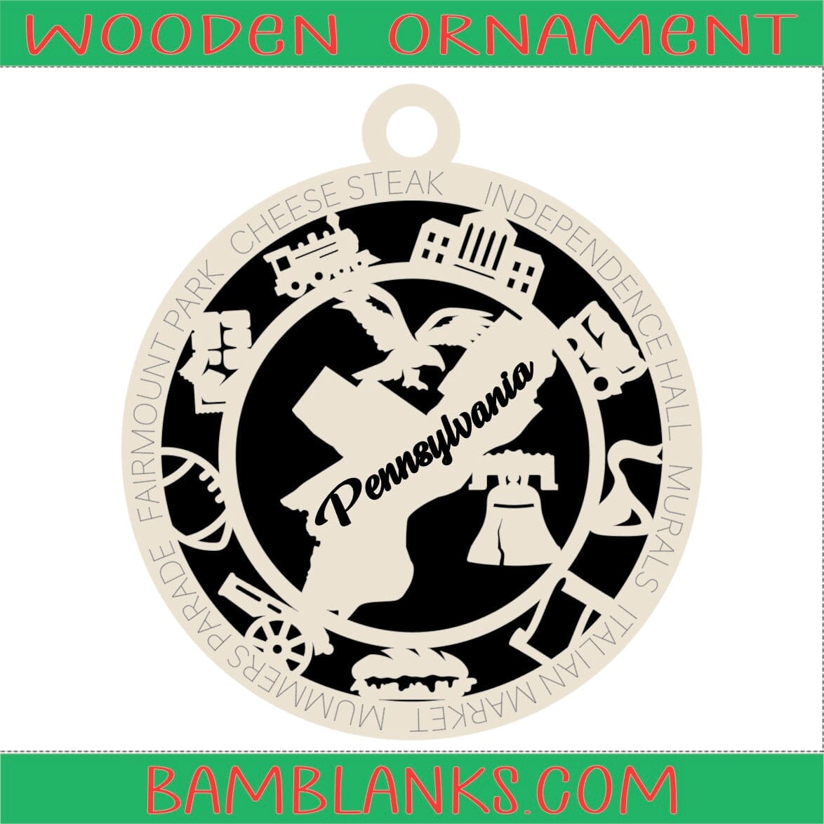 Pennsylvania - Wood Ornament #W089