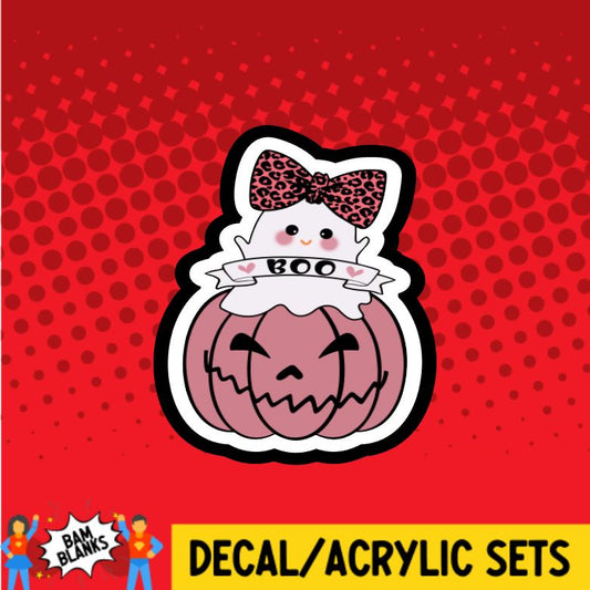 Pumpkin and Ghost with a Bow - DECAL AND ACRYLIC SHAPE #DA0928