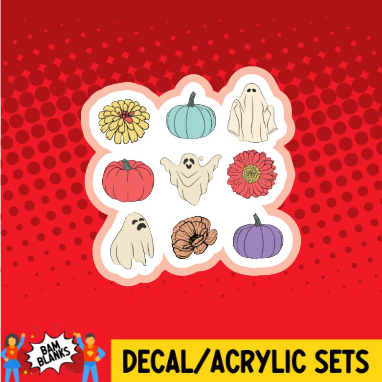 Pumpkins, Ghosts, and Flowers - DECAL AND ACRYLIC SHAPE #DA01203