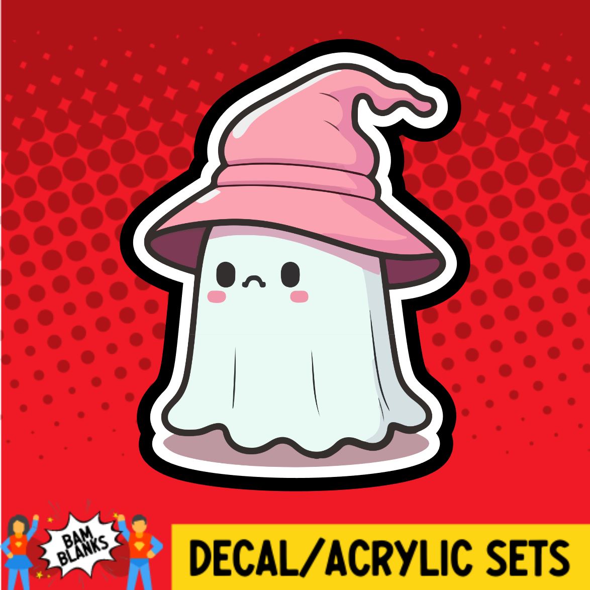 Sad Ghost with Witch Hat - DECAL AND ACRYLIC SHAPE #DA0