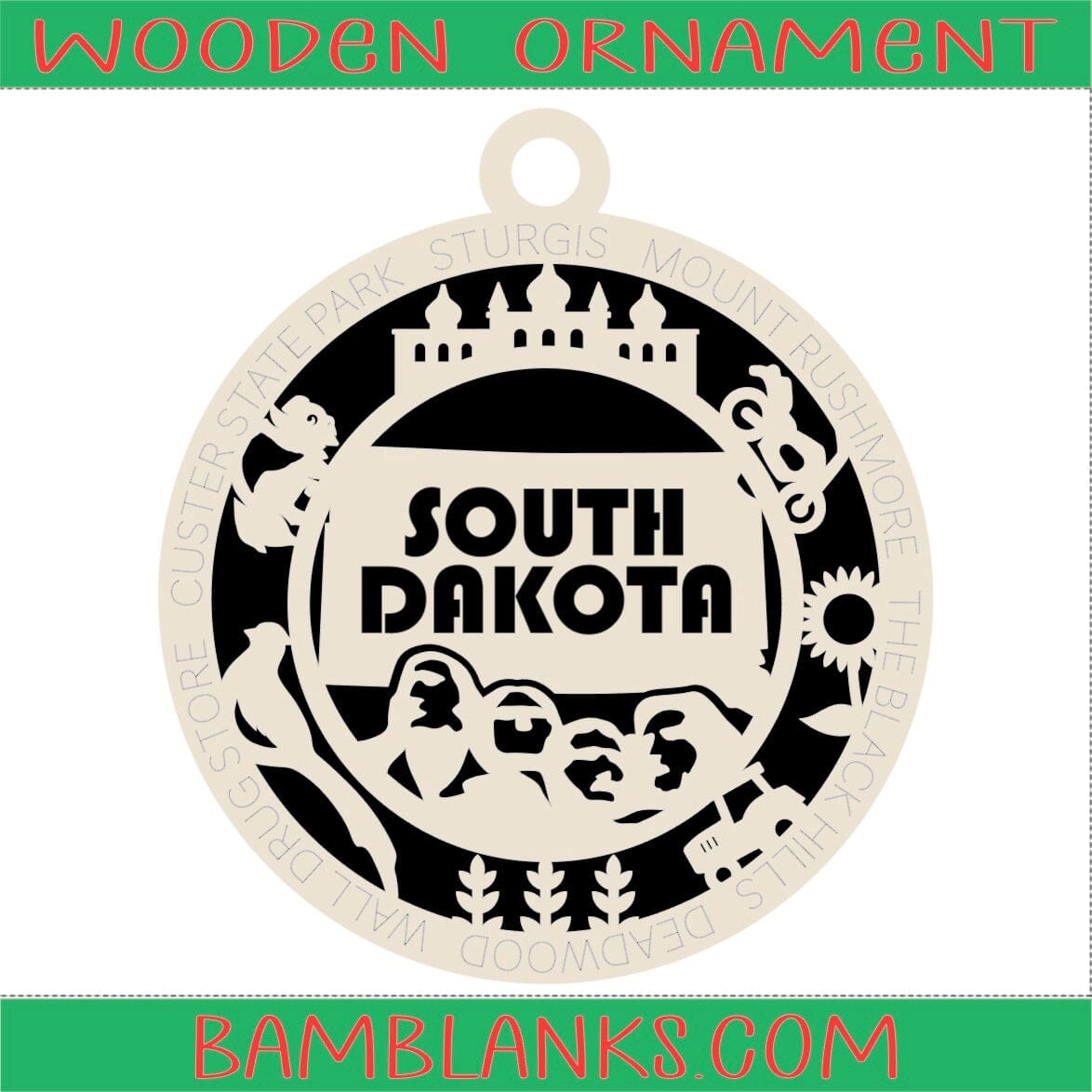 South Dakota - Wood Ornament #W092