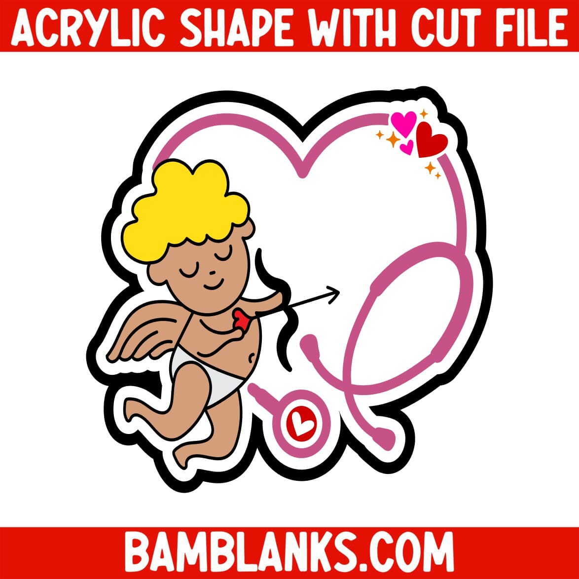 Stethoscope Heart with Cupid - Acrylic Shape #2270