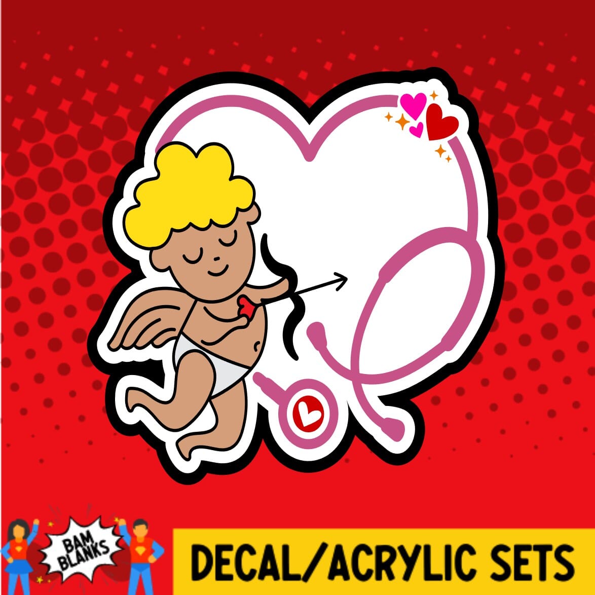 Stethoscope Heart with Cupid - DECAL AND ACRYLIC SHAPE #DA0543