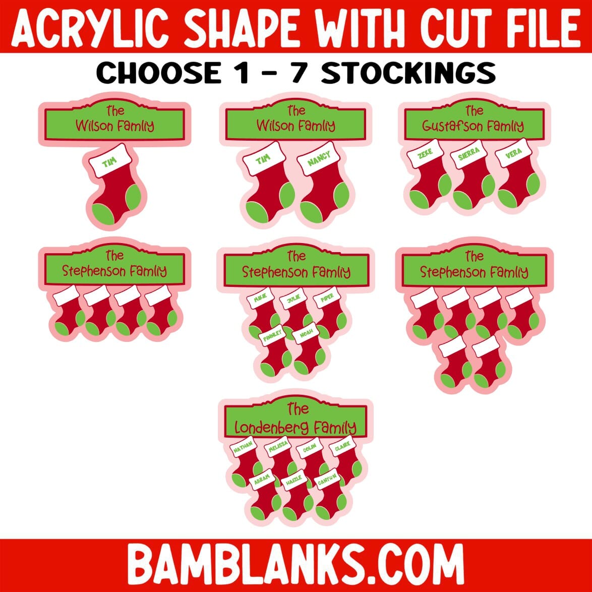 Stocking Family Ornament - Acrylic Shape #1013