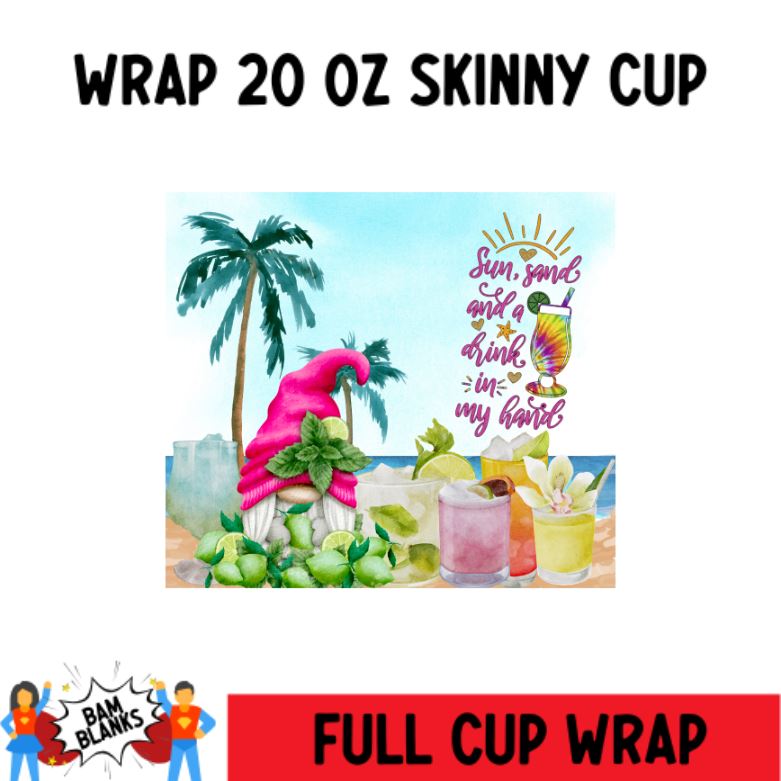 Sun in the Sand Gnome - 20 oz Skinny Cup Wrap - CW0020