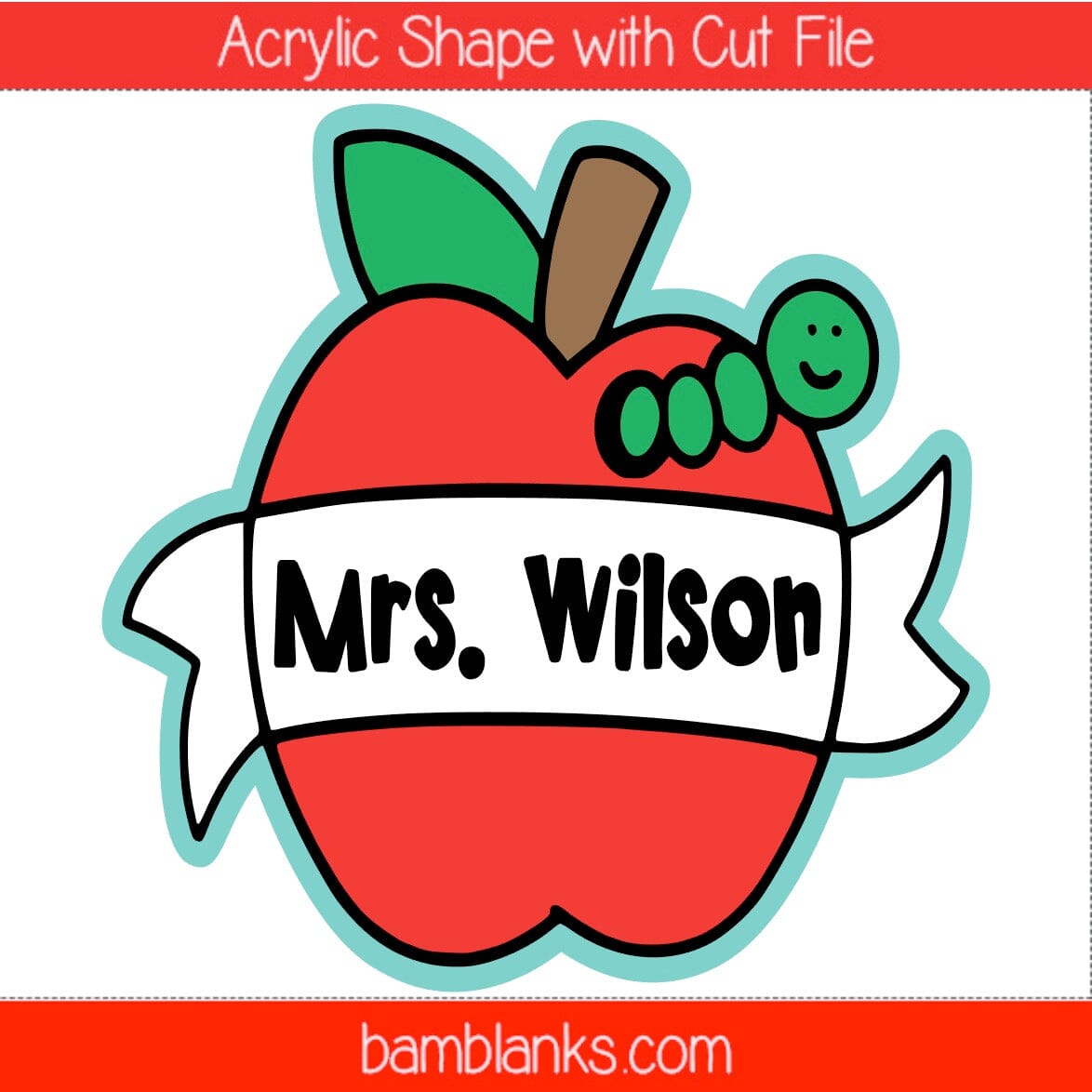 Teacher Apple with Worm - Acrylic Shape #1492