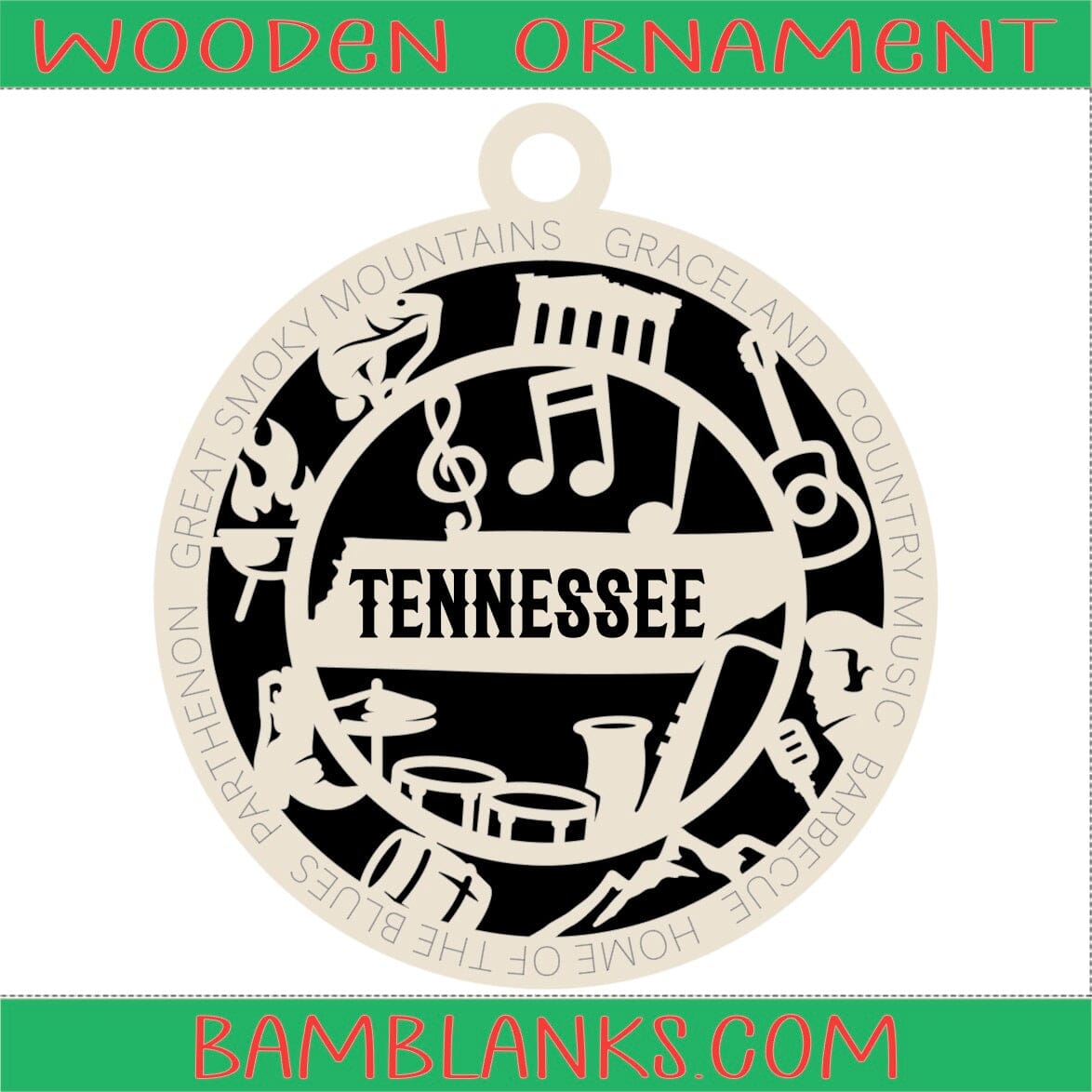 Tennessee - Wood Ornament #W093