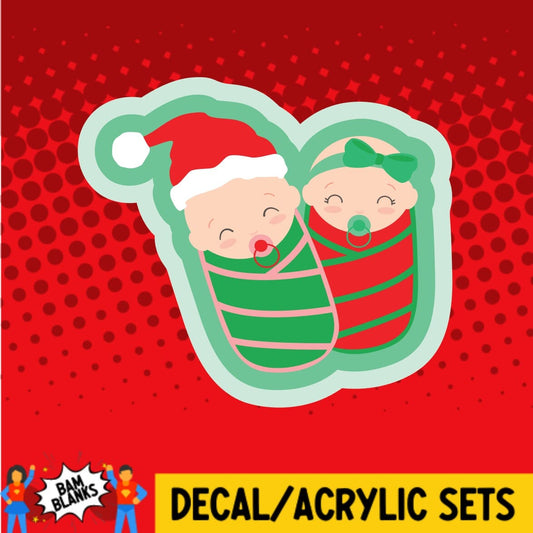 Two Christmas Babies Swaddled - DECAL AND ACRYLIC SHAPE #DA0391