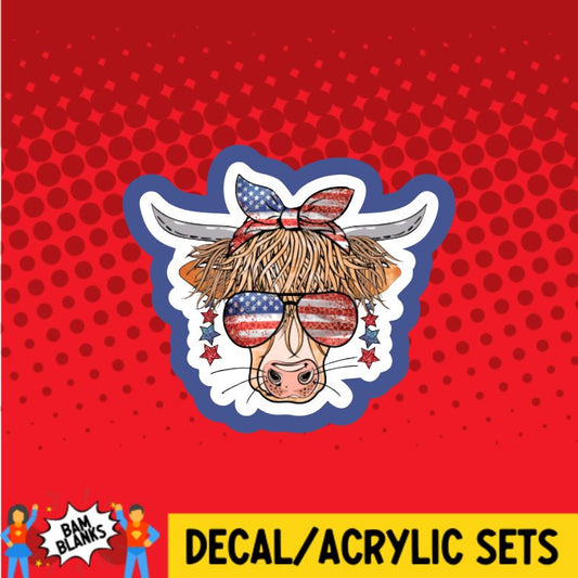 USA Highland Cow - DECAL AND ACRYLIC SHAPE #DA0856