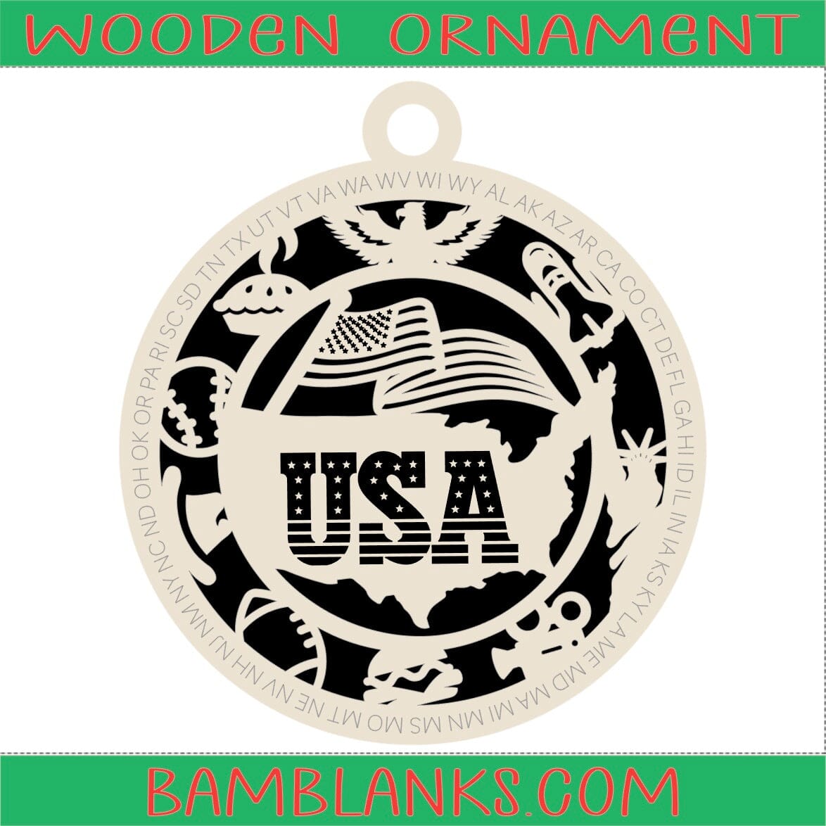 USA - Wood Ornament #W095
