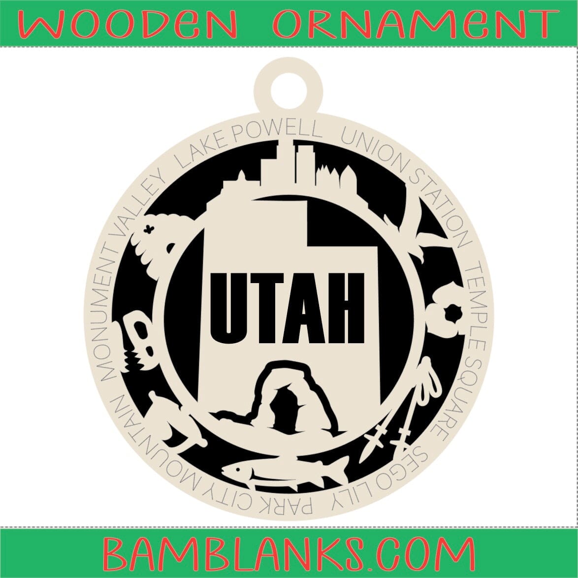 Utah - Wood Ornament #W096
