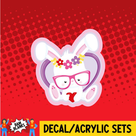 Valentine Bunny with Glasses- DECAL AND ACRYLIC SHAPE #DA0611