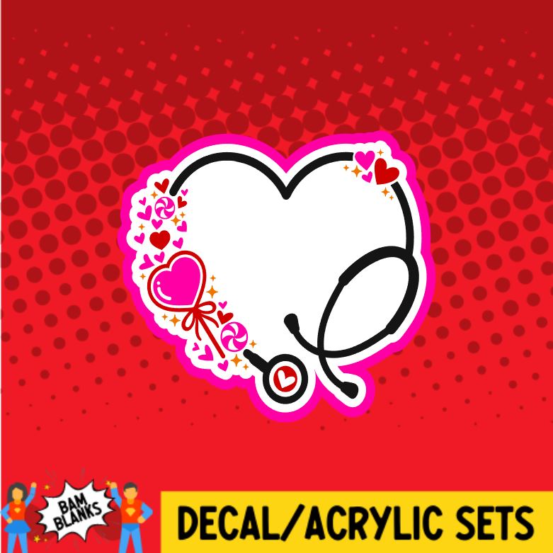 Valentine Hearts Stethoscope - DECAL AND ACRYLIC SHAPE #DA0554