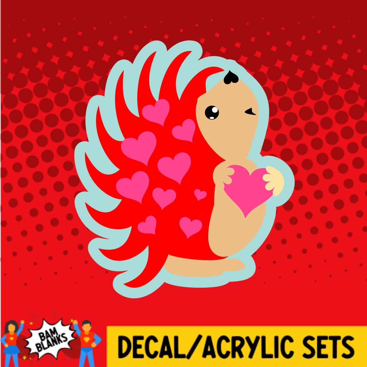 Valentine Hedgehog - DECAL AND ACRYLIC SHAPE #DA0257