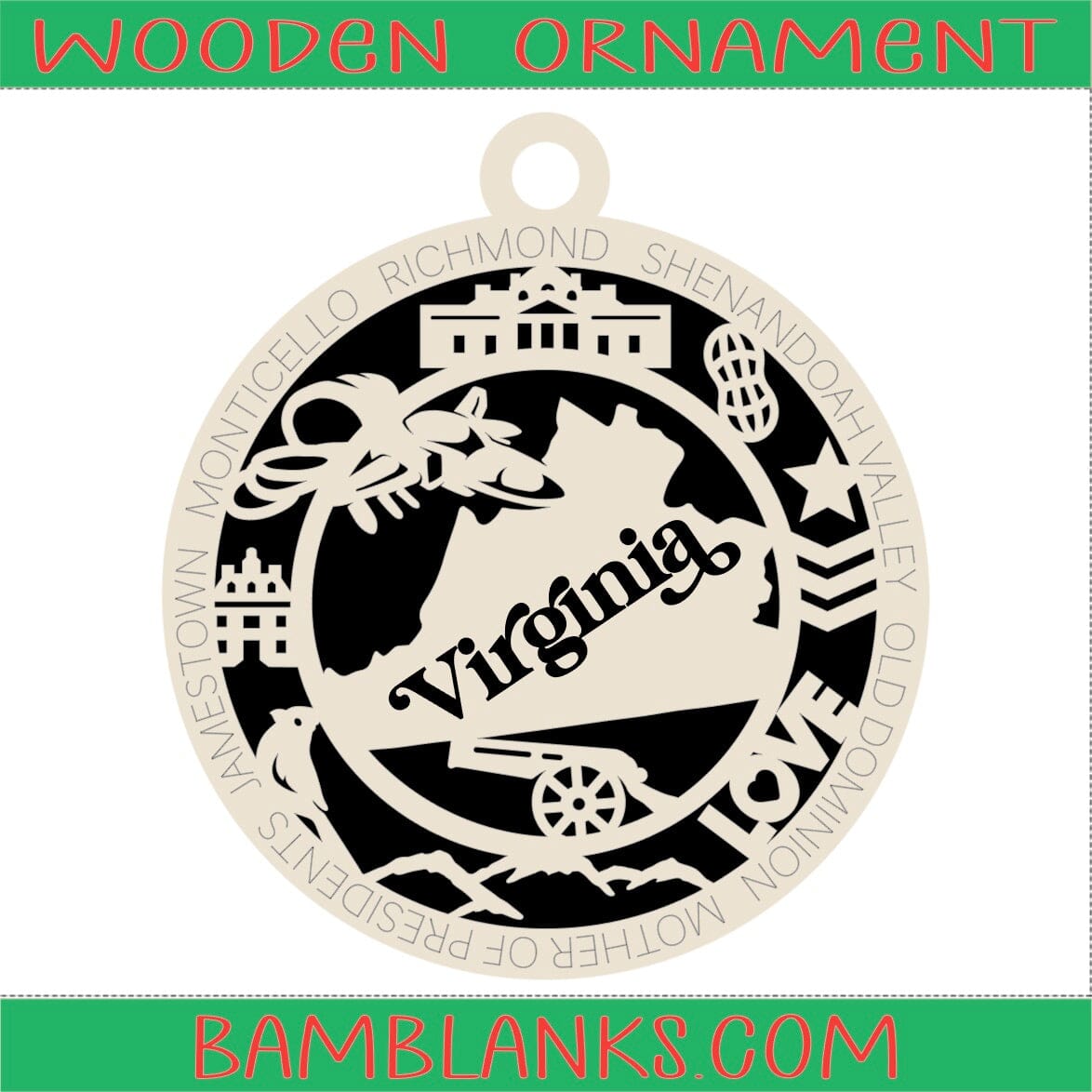 Virginia - Wood Ornament #W098