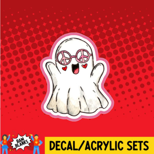 Watercolor Ghost with Peace Sign Glasses - DECAL AND ACRYLIC SHAPE #DA0