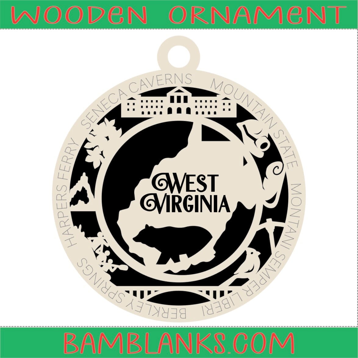 West Virginia - Wood Ornament #W101