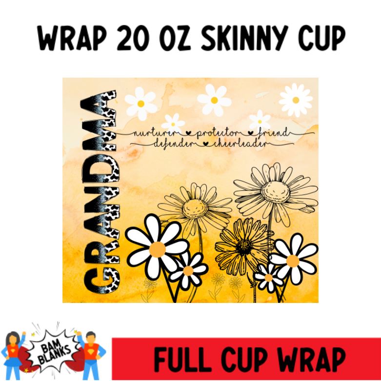 Yellow Daisy Grandma - 20 oz Skinny Cup Wrap - CW0073